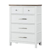 Tela Tall Dresser Chest | 5 Drawers w/ Nickel Handles | White & Brown