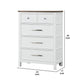 Tela Tall Dresser Chest | 5 Drawers w/ Nickel Handles | White & Brown BM340978