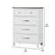 Tela Tall Dresser Chest | 5 Drawers w/ Nickel Handles | White & Brown