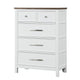 Tela Tall Dresser Chest | 5 Drawers w/ Nickel Handles | White & Brown