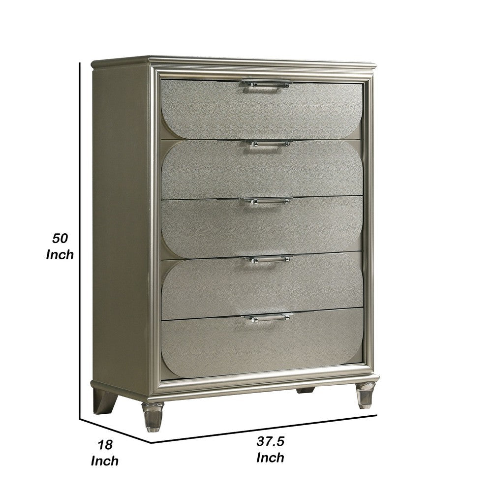 Zema Tall Dresser Chest | 5 Drawers | Silver Accent Embossed Panels BM340983