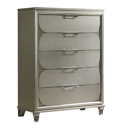 Zema Tall Dresser Chest | 5 Drawers | Silver Accent Embossed Panels