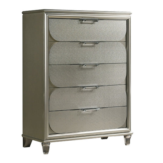 Zema Tall Dresser Chest | 5 Drawers | Silver Accent Embossed Panels