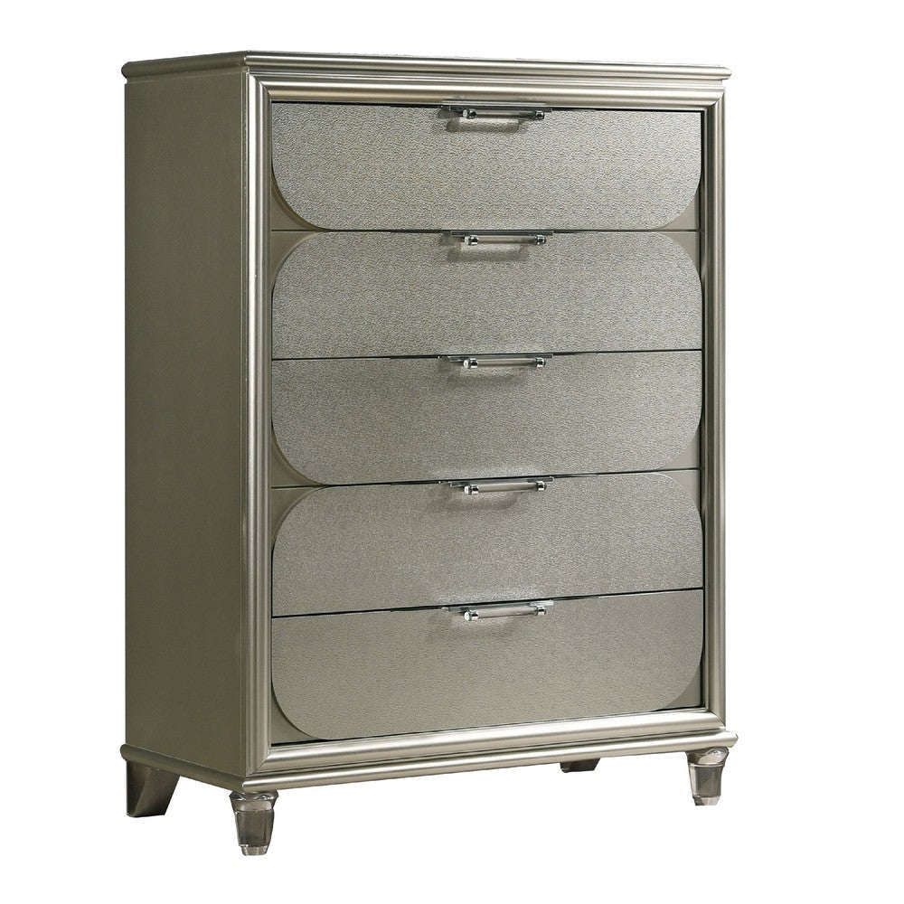 Zema Tall Dresser Chest | 5 Drawers | Silver Accent Embossed Panels