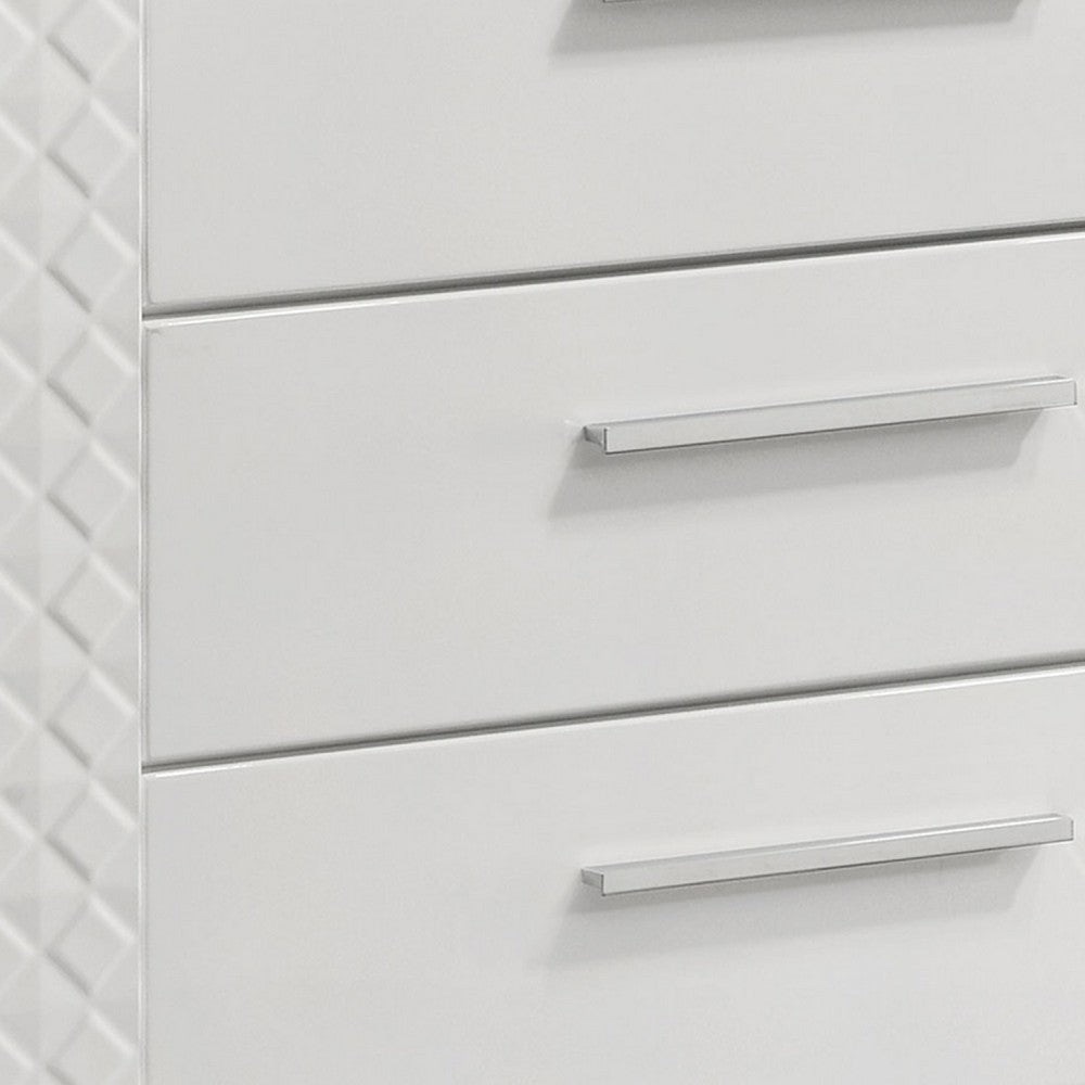 Dema 5 Drawer Tall Dresser Chest | High Gloss White Textured Trim BM340984