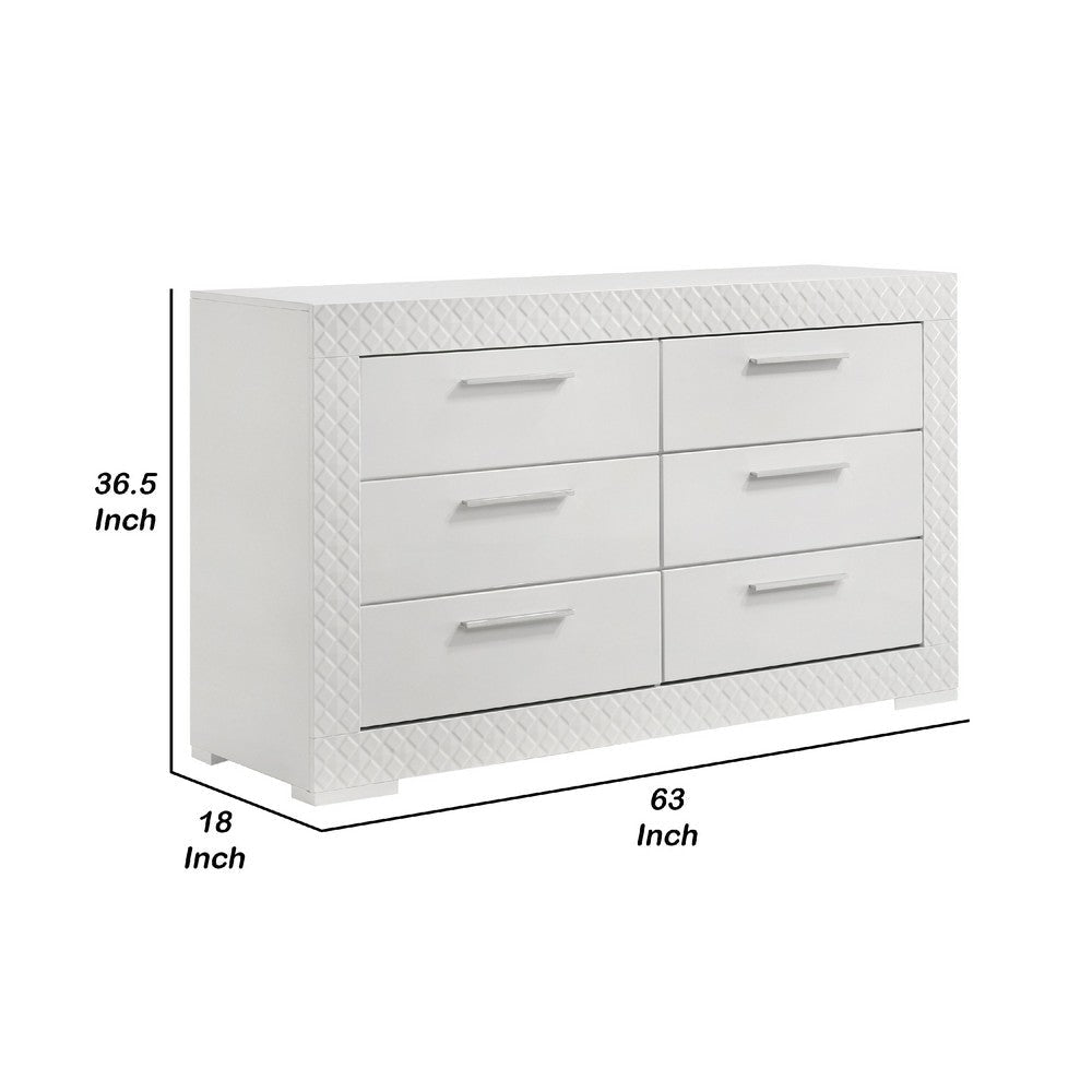 Dema 6 Drawer Wide Dresser | High Gloss White Textured Trim BM340985