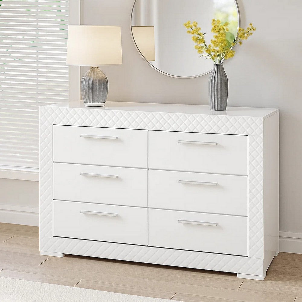 Dema 6 Drawer Wide Dresser | High Gloss White Textured Trim BM340985