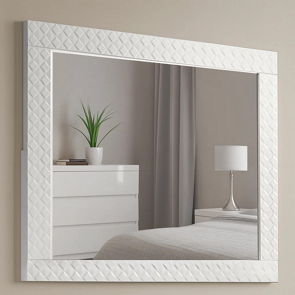 Dema Dresser Vanity Mirror | High Gloss White Textured Trim