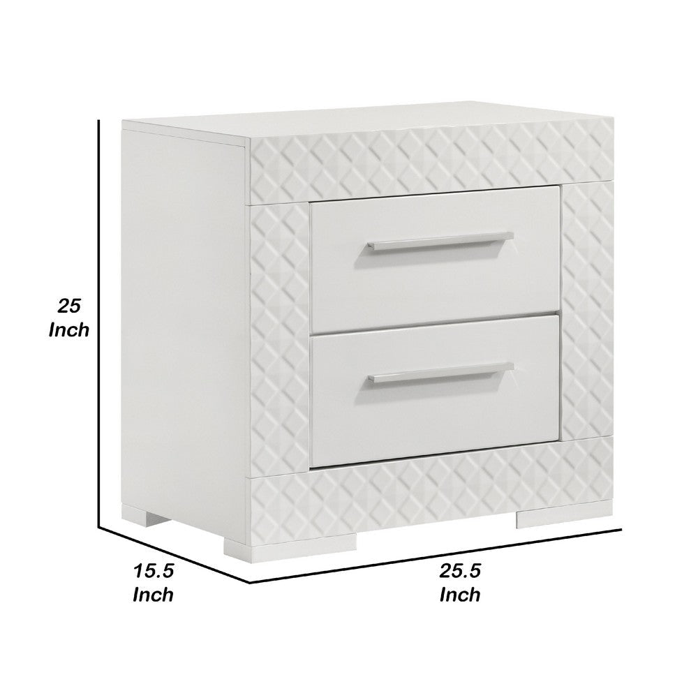 Dema 2 Drawer Nightstand | High Gloss White Textured Trim BM340987