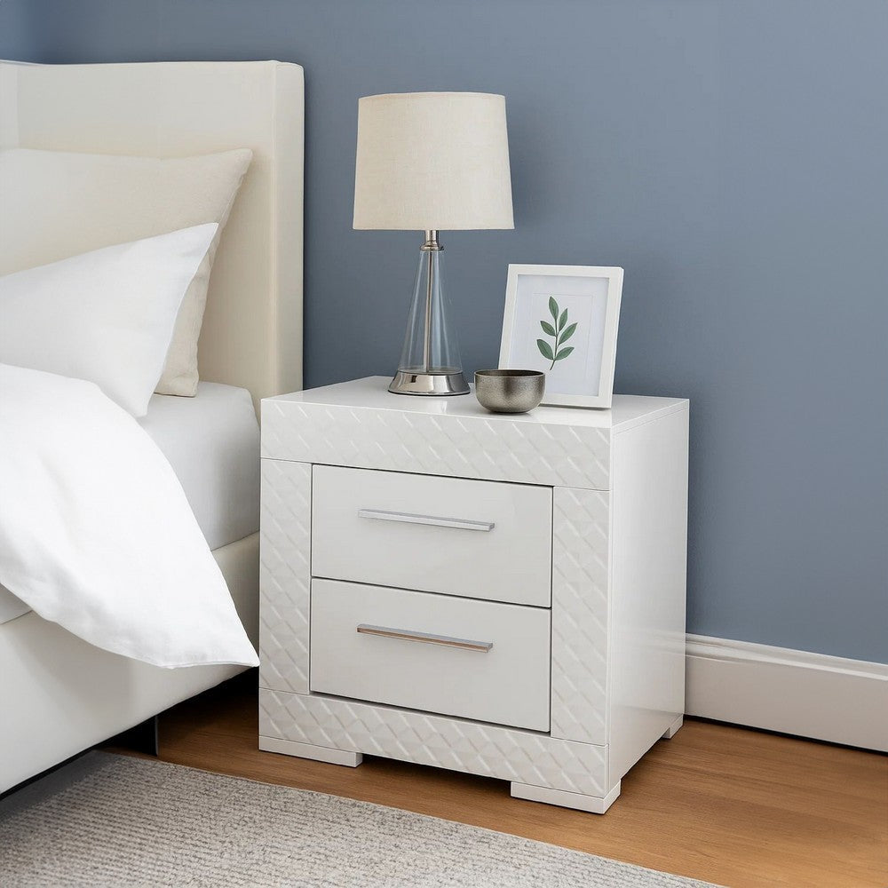 Dema 2 Drawer Nightstand | High Gloss White Textured Trim BM340987
