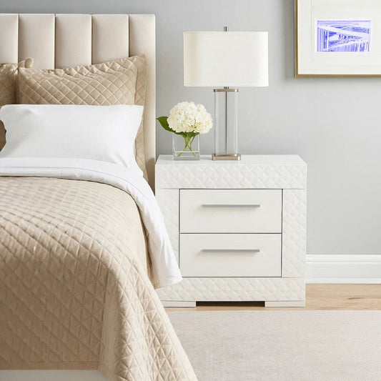 Dema 2 Drawer Nightstand | High Gloss White Textured Trim