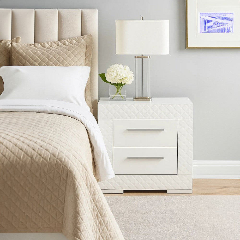 Dema 2 Drawer Nightstand | High Gloss White Textured Trim