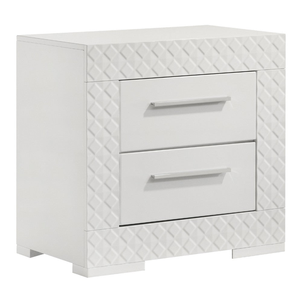 Dema 2 Drawer Nightstand | High Gloss White Textured Trim BM340987