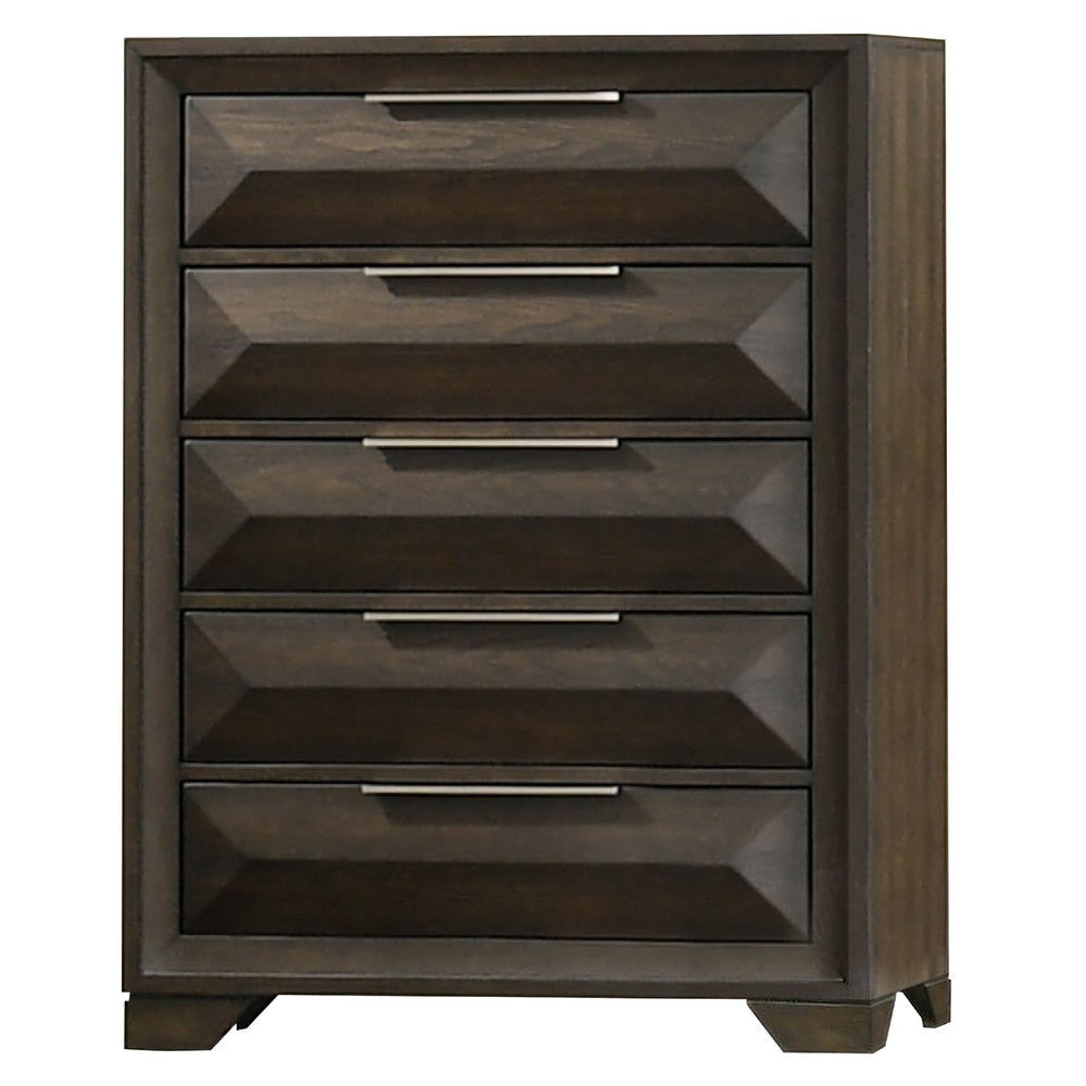 Fema Tall Dresser Chest | 5 Drawer | Nickel Finger Pulls | Espresso Brown