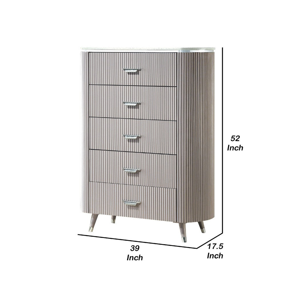 Gema Tall Dresser Chest | 5 Drawers w Cultured Stone Top | Light Gray BM340989