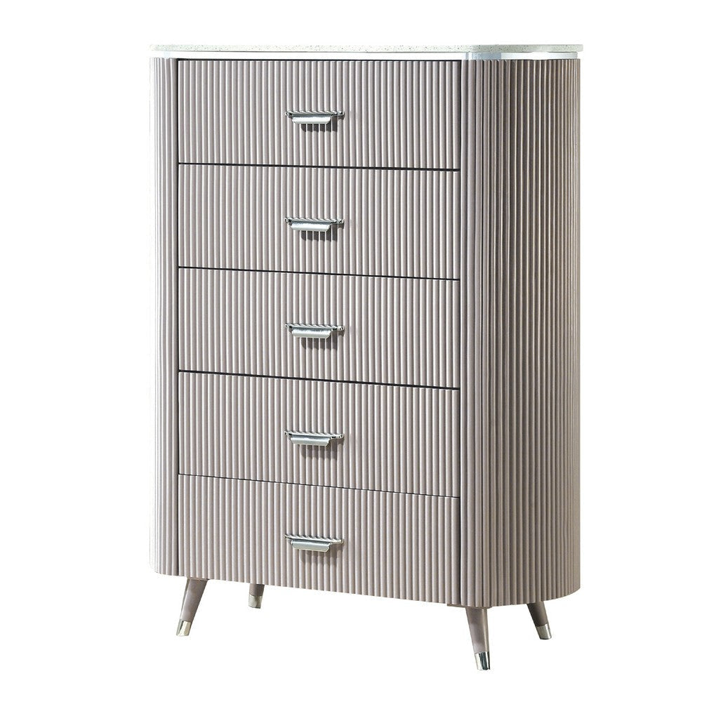 Gema Tall Dresser Chest | 5 Drawers w Cultured Stone Top | Light Gray BM340989