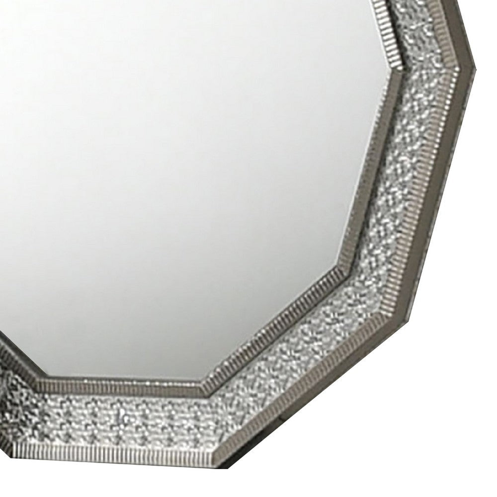 Cyl Vanity Dresser Mirror | Geometric Metallic Gray Backlit LED Frame BM340990