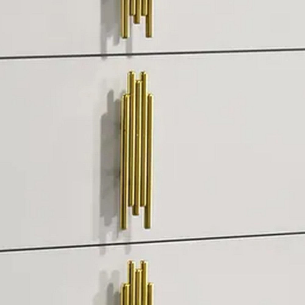 Dyl Tall Dresser Chest | 5 Drawers w Gold Post Handles | White BM340991