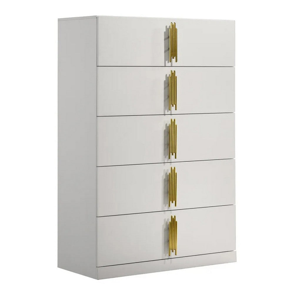 Dyl Tall Dresser Chest | 5 Drawers w Gold Post Handles | White