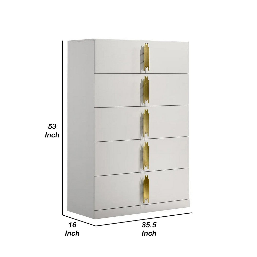 Dyl Tall Dresser Chest | 5 Drawers w Gold Post Handles | White BM340991