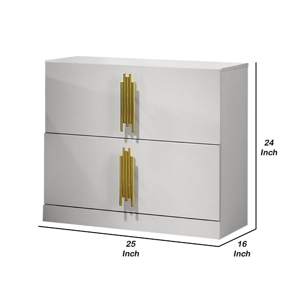 Dyl Nightstand | 2 Drawers w Gold Post Handles | White Melamine BM340992
