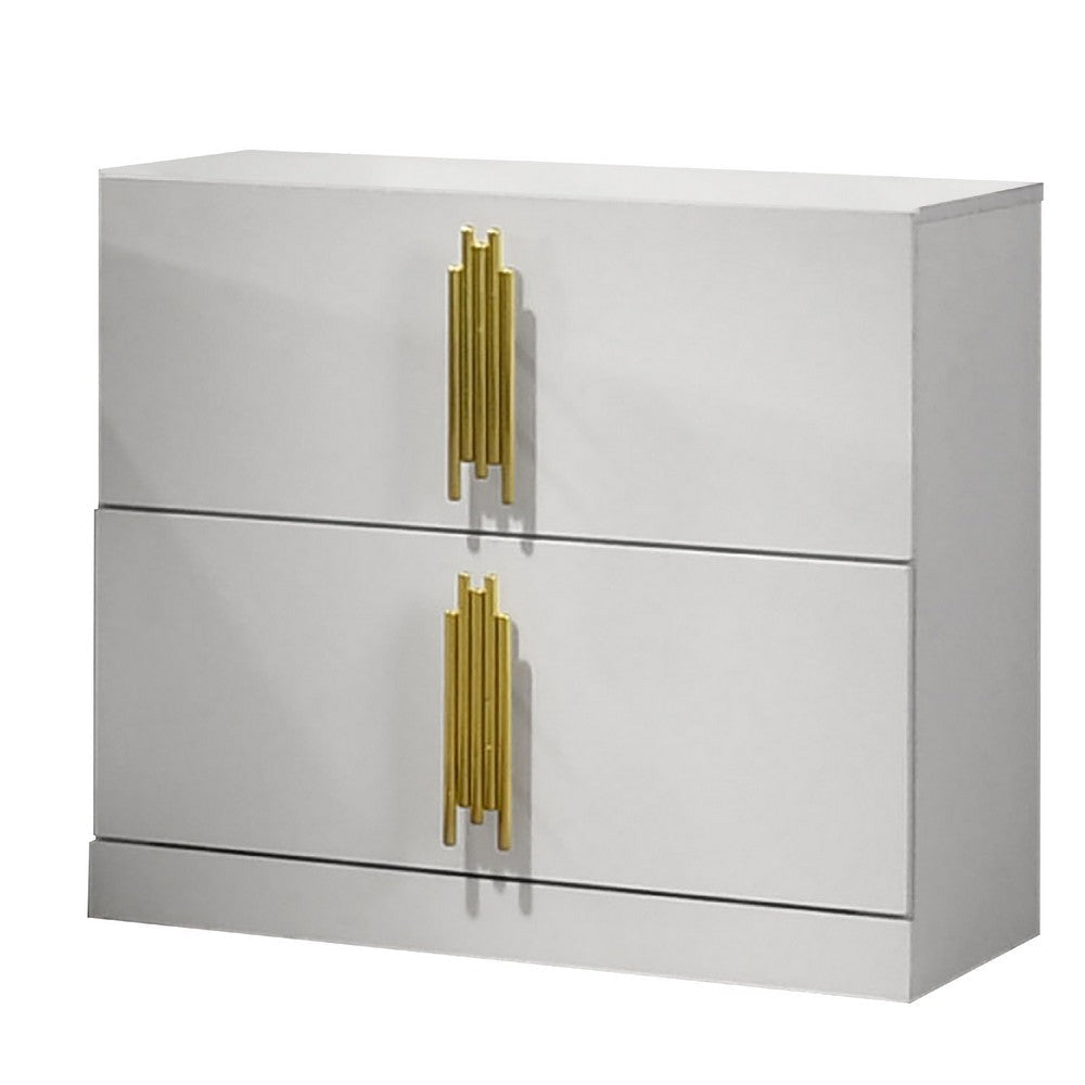 Dyl Nightstand | 2 Drawers w Gold Post Handles | White Melamine BM340992