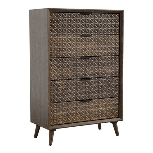 Fel Tall Dresser Chest | 5 Drawers w 3D Textured Fronts | Dark Brown
