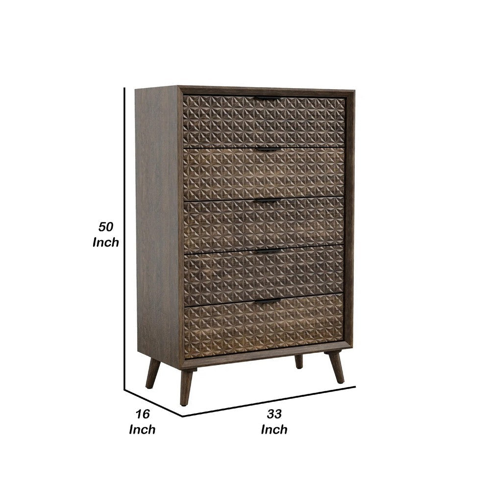 Fel Tall Dresser Chest | 5 Drawers w 3D Textured Fronts | Dark Brown BM340993