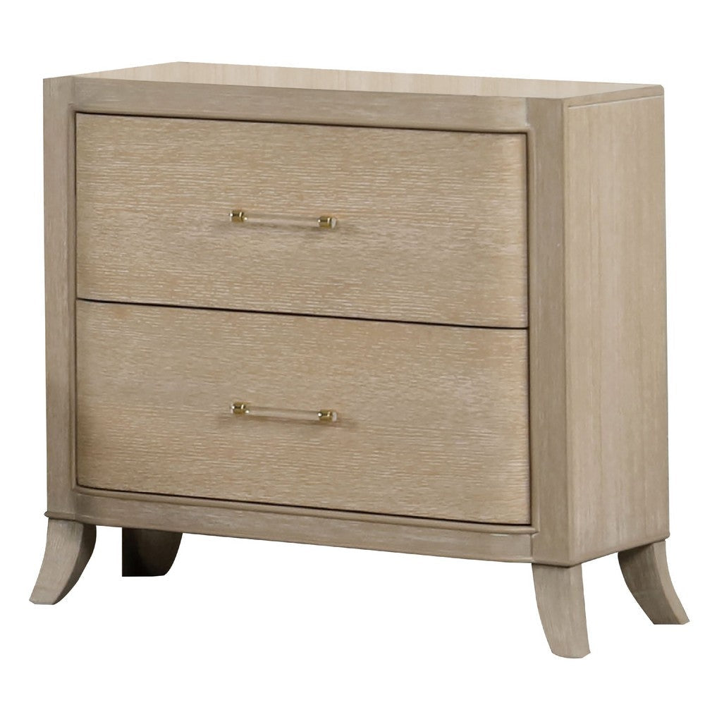 Fea Nightstand w USB Ports | 2 Drawers | Natural Oak Brown BM340994