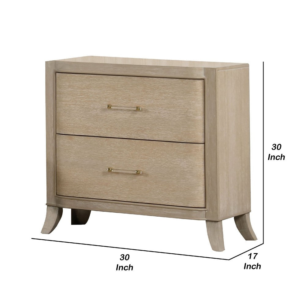 Fea Nightstand w USB Ports | 2 Drawers | Natural Oak Brown BM340994