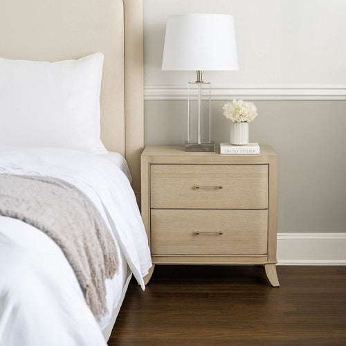 Fea Nightstand w USB Ports | 2 Drawers | Natural Oak Brown