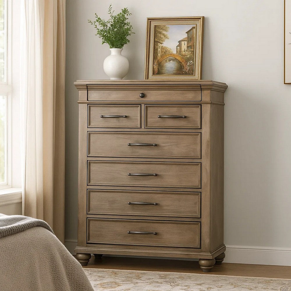 Zea Tall Dresser Chest for Bedroom | 7 Drawers | Aged Oak Brown