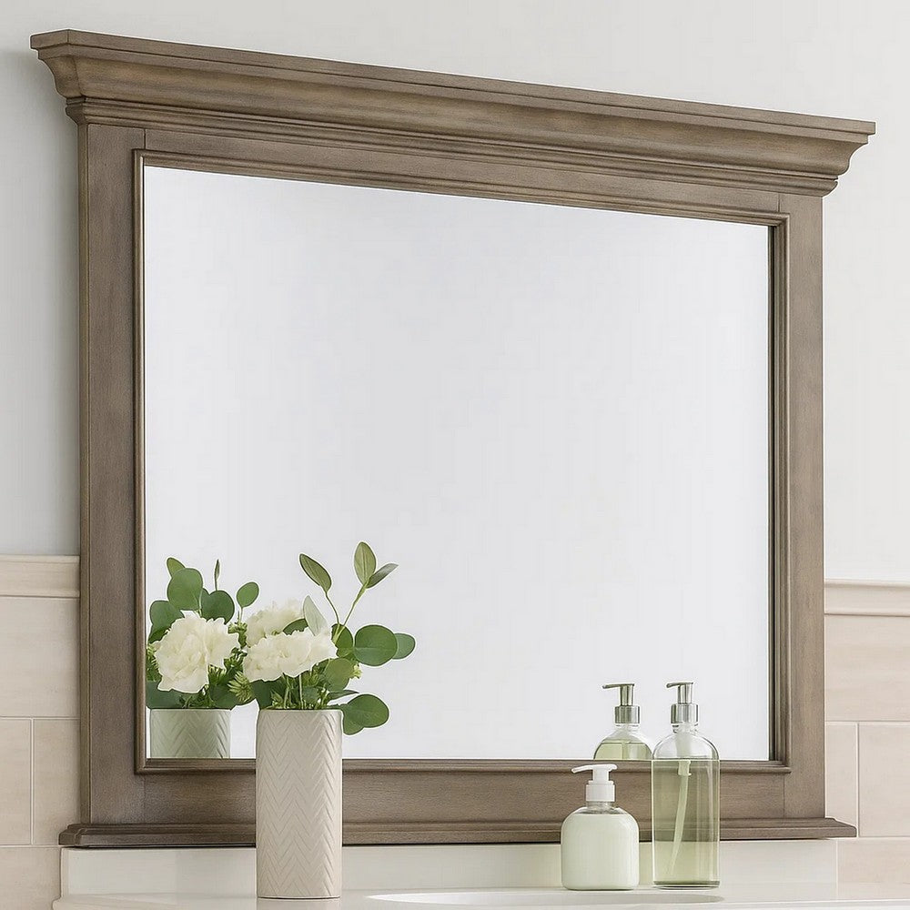 Zea Vanity Dresser Mirror | Elegant Crown Moldings in Aged Oak Brown BM340996