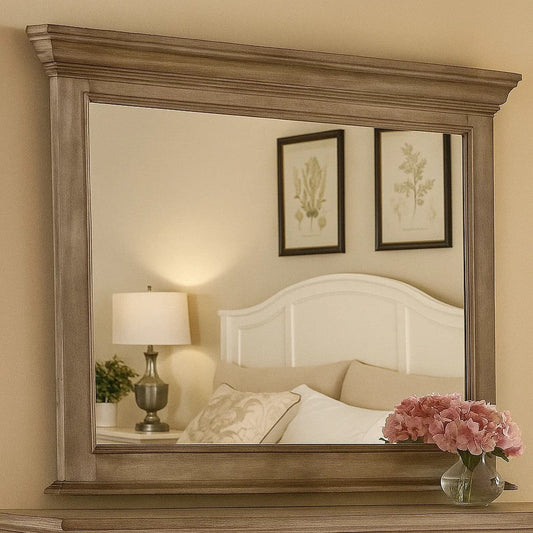 Zea Vanity Dresser Mirror | Elegant Crown Moldings in Aged Oak Brown BM340996