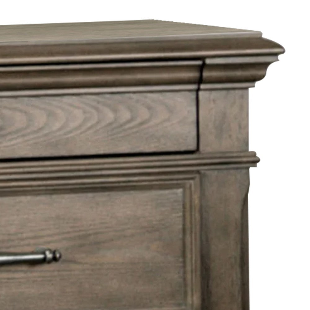 Bailey Nightstand w 2 Drawers & USB Port | Silver Acacia Wood BM341058