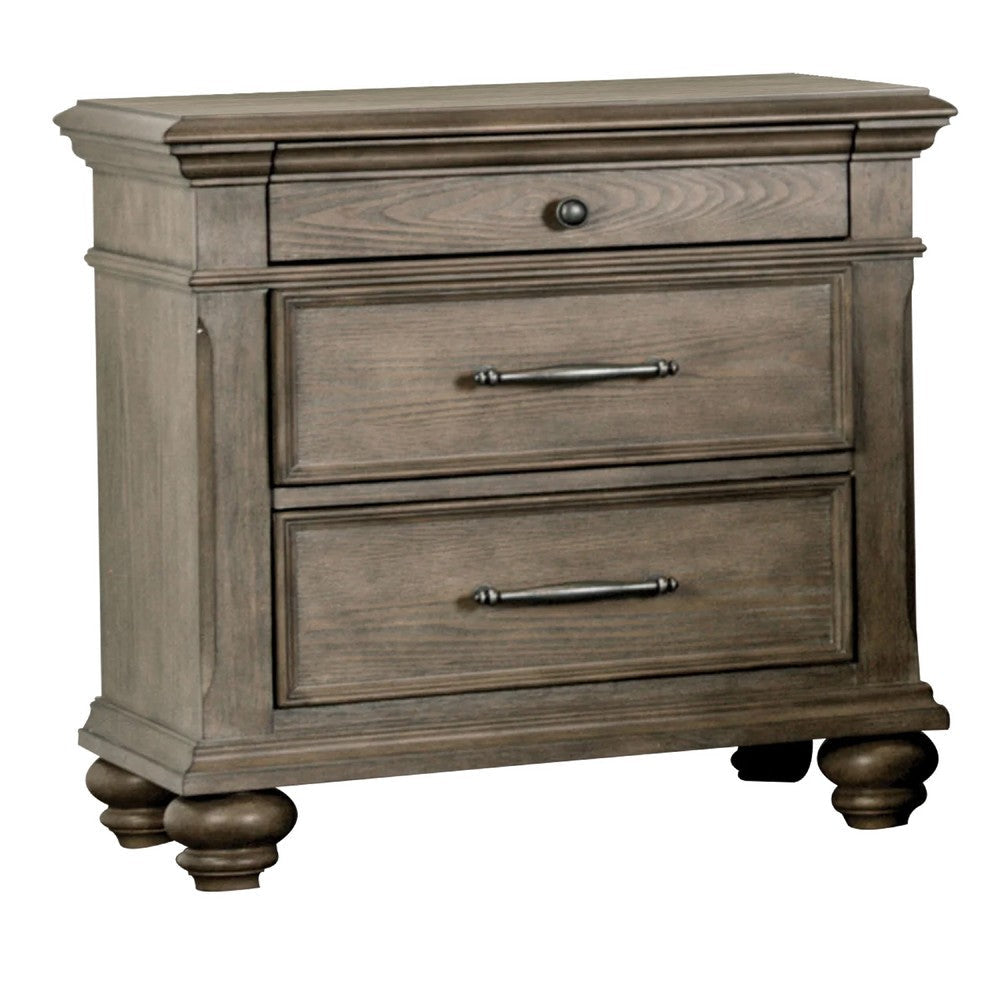 Zea Nightstand for Bedroom | 3 Drawers | Transitional Aged Oak Brown BM340997