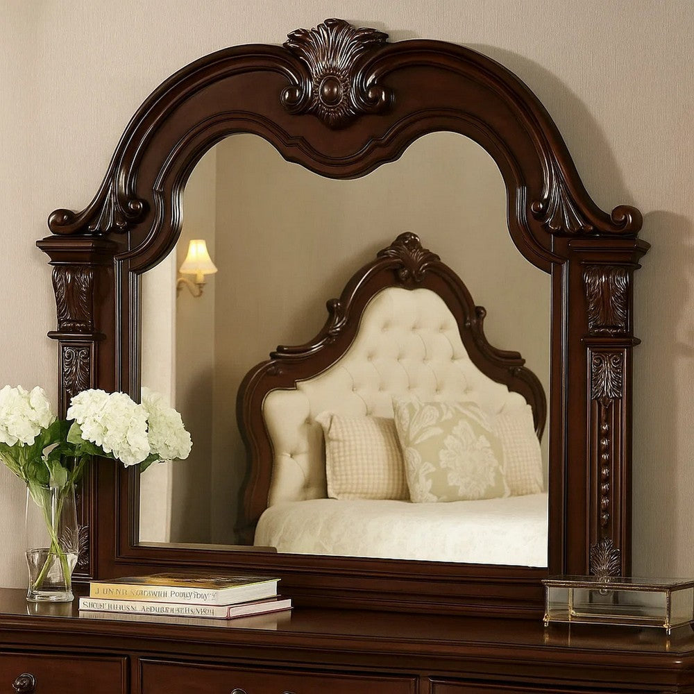 Kera Vanity Dresser Mirror | Vintage Camelback Design | Cherry Brown BM340998