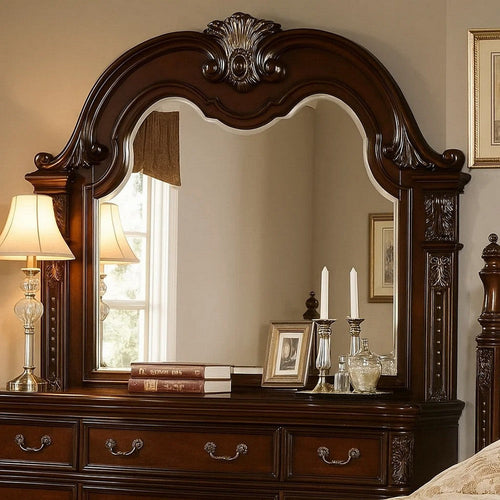 Kera Vanity Dresser Mirror | Vintage Camelback Design | Cherry Brown