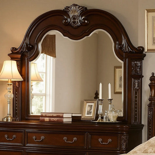 Kera Vanity Dresser Mirror | Vintage Camelback Design | Cherry Brown