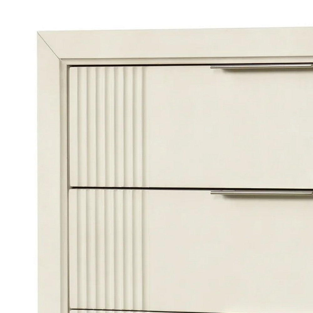 Toi Tall Dresser Chest | 5 Drawers | Chrome Finger Pulls | Antique White BM340999