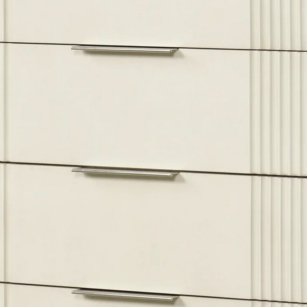 Toi Tall Dresser Chest | 5 Drawers | Chrome Finger Pulls | Antique White BM340999