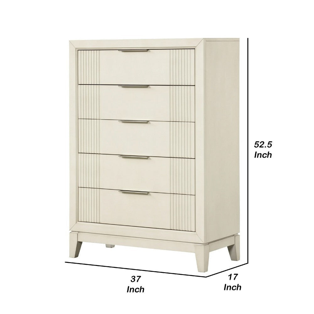 Toi Tall Dresser Chest | 5 Drawers | Chrome Finger Pulls | Antique White BM340999