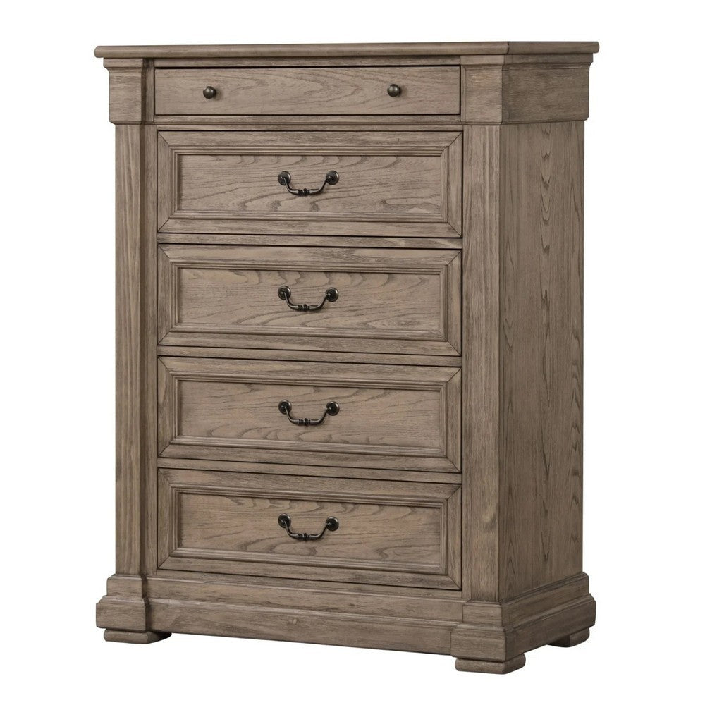 Roi Tall Dresser Chest | 5 Drawers Metal Handles | Weathered Gray BM341000