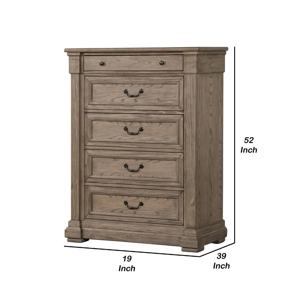 Roi Tall Dresser Chest | 5 Drawers Metal Handles | Weathered Gray BM341000