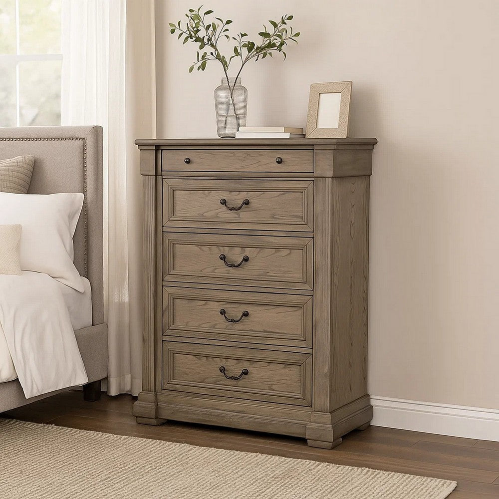 Roi Tall Dresser Chest | 5 Drawers Metal Handles | Weathered Gray BM341000