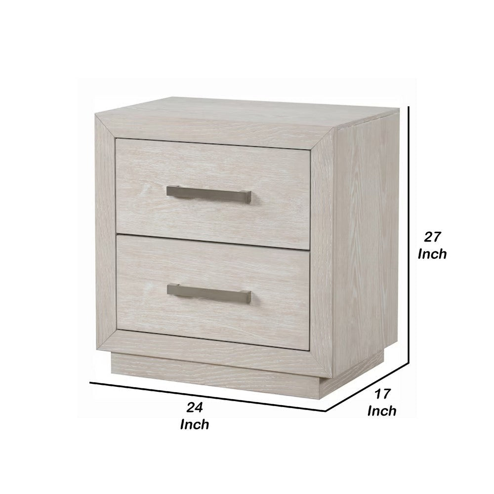 Kexa Nightstand | USB & LED | 2 Drawers Chrome Handles | Light Gray BM341001