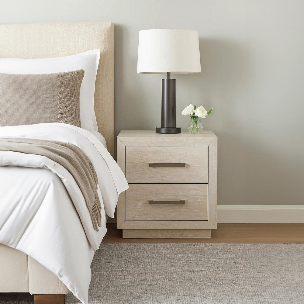 Kexa Nightstand | USB & LED | 2 Drawers Chrome Handles | Light Gray BM341001