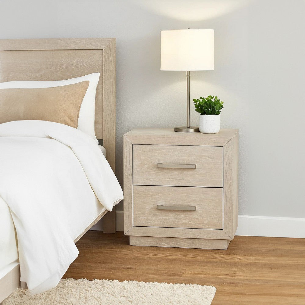 Kexa Nightstand | USB & LED | 2 Drawers Chrome Handles | Light Gray BM341001