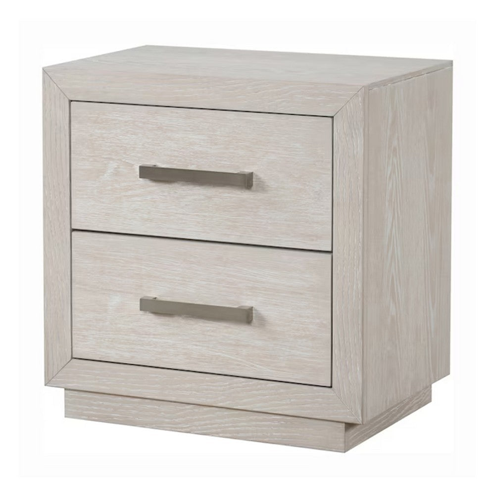 Kexa Nightstand | USB & LED | 2 Drawers Chrome Handles | Light Gray BM341001