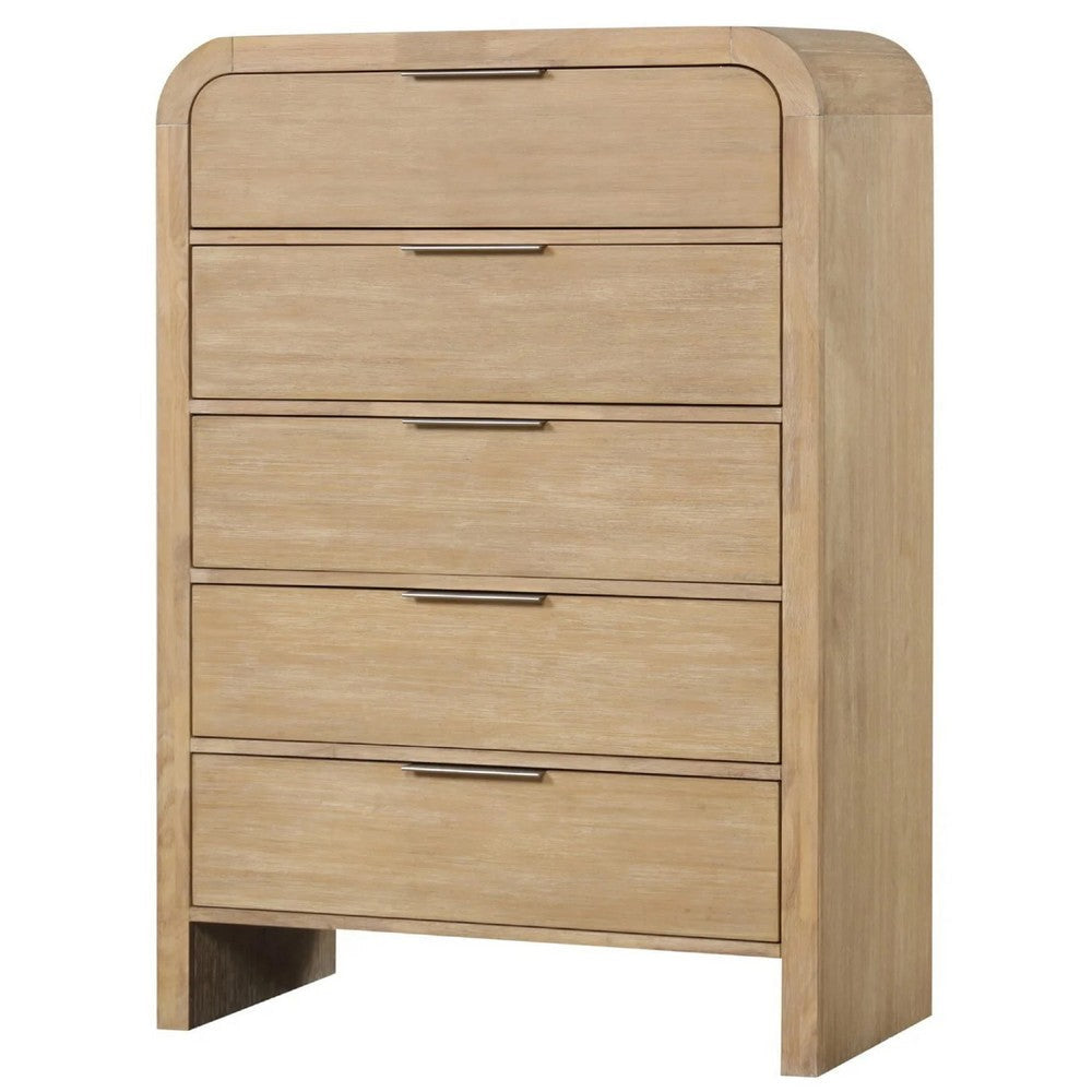 Rexa Tall Dresser Chest | 5 Drawer Finger Pulls | Natural Oak Brown